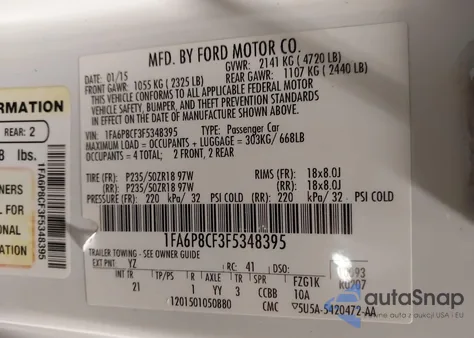 2015 Ford Mustang Gt from USA, damaged, VIN 1FA6P8CF3F5348395